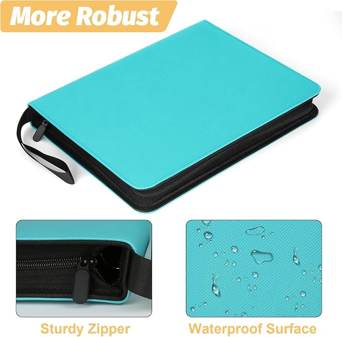 GERMUN 3 Ring 9 Pocket Zipper Card Binder, 720 Double Sided Standard PU Trading Card Album Folder for TCG & Sports Cards, Not Fit Top Loaders (LAKE BLUE)
