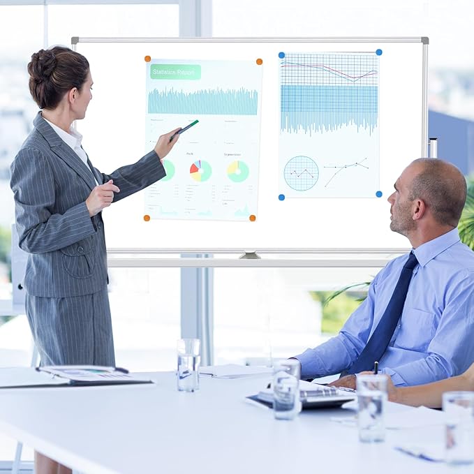 Double-Sided Mobile Whiteboard 48 x 36, Rolling Magnetic Board With Stands, Dry Erase on Wheels, Large White Board With 1 Eraser, 4 Markers and 20 Magnets