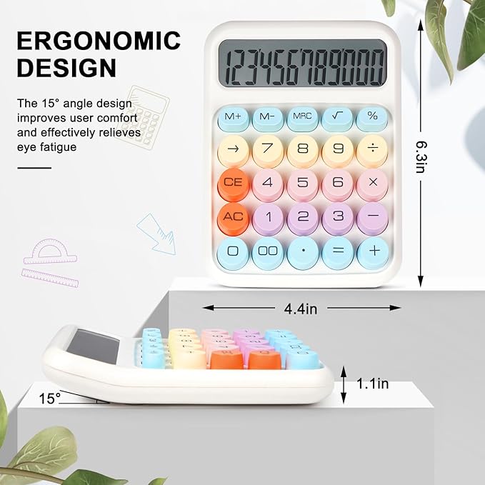 Mechanical Switch Calculator with Big Buttons, Calculators Desktop, 12 Digits, Large LCD Display, Desk Calculator, Cute Pink Calculators for Teachers Students Basic Office (White)