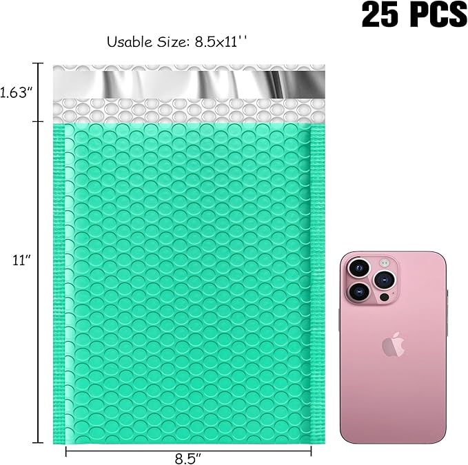 JinRuiKJ Bubble Mailers 8.5x12" 25 Pack, Padded Envelopes, Strong Adhesion Padded Mailers, Cushioning Padded Shipping Envelopes for Jewelry, Makeup - Green