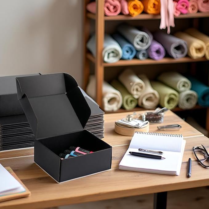 8x6x3 inch Black Shipping Boxes for Small Business- Set of 25 | Sturdy ECT 32 Corrugated Cardboard Mailer Boxes, Easy Assemble for Packaging, Mailing, Gift Giving & Ecommerce Packing