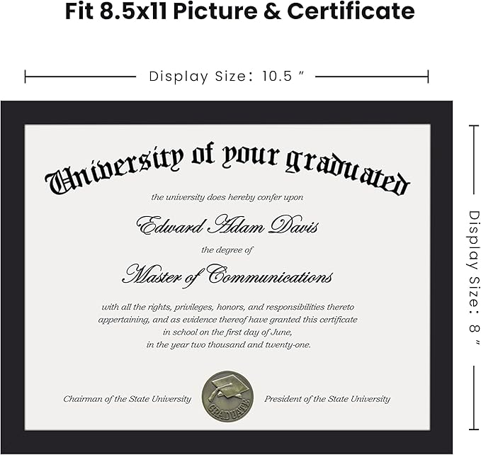 upsimples Certificate Frame with Clear Plexiglass, 8.5 by 11 Picture Diploma Document Degree Frame for Wall and Tabletop, Black, 8 Pack