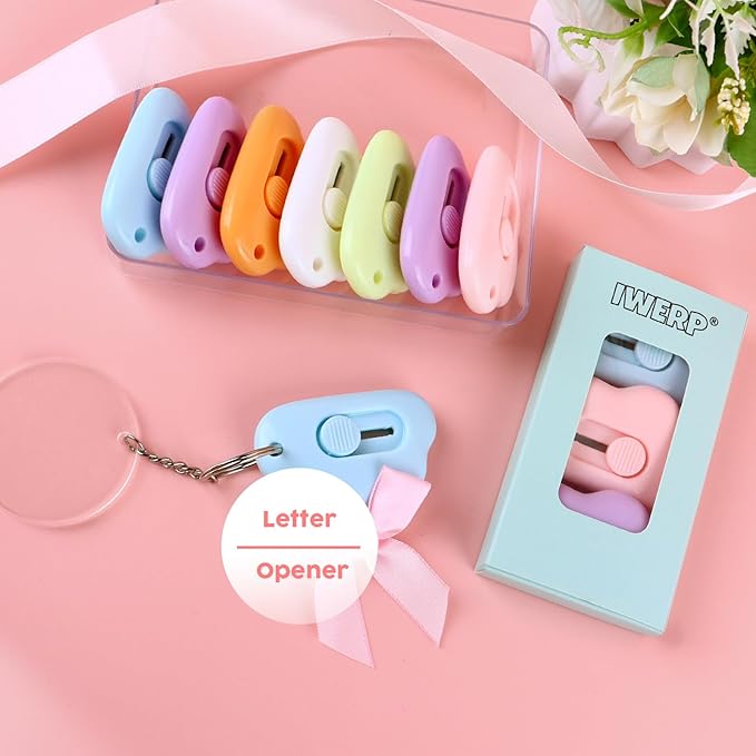 3 Pack Mini Box Cutter Keychain - Cute Retractable Letter Opener Tiny Cloud | Mini cute keychain box cutter, retractable lock, tiny cloud, lightweight, fits pocket & bag, packages, 3 pack