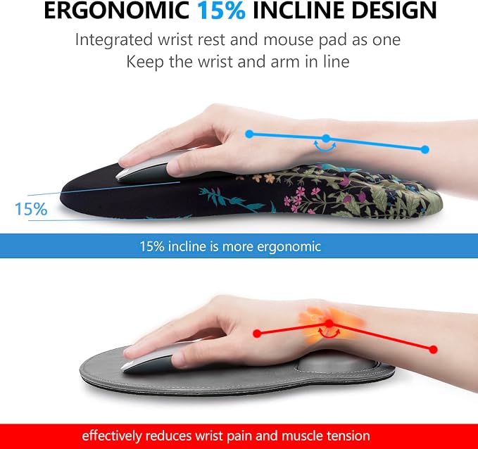 Mouse Pad Wrist Support, Laokiiy 2 in1 Keyboard Wrist Rest+ Ergonomic Mouse Pad, Non-Slip Wrist Rest for Computer Keyboard, Made Easy Typing & Relieve Wrist Pain(Flower)