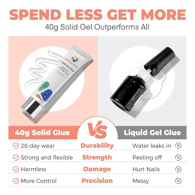 Soft Gel Nail Tips Glue, 4 in 1 40ml Super Strong Nail Glue for Press ons, 28 Days Long Last Solid Glue Gel Soak Off for Acrylic Fake Nails Extension Lamp Curing Needed