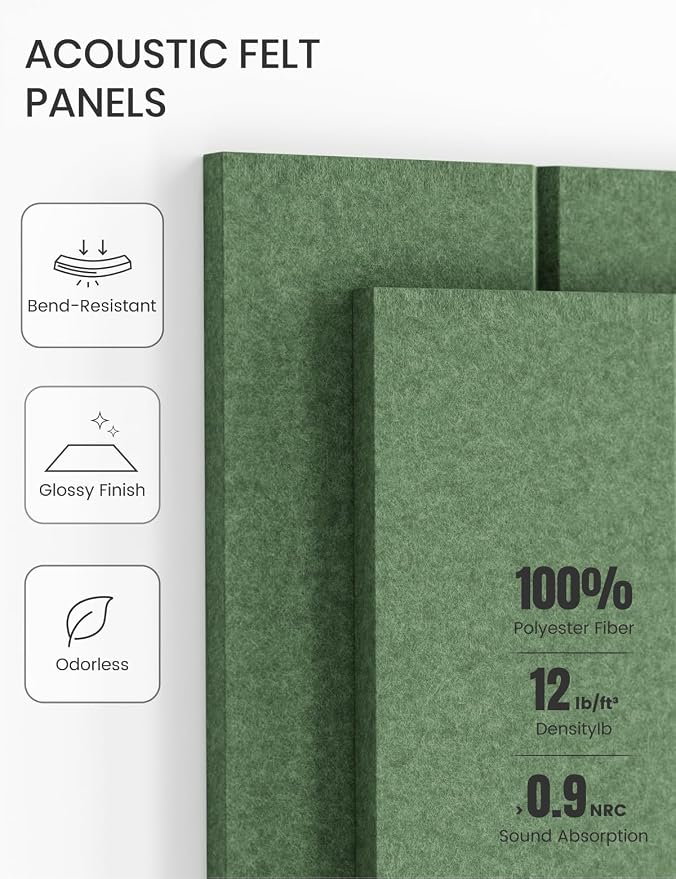 Fluxynara 36" x 24" Large Felt Bulletin Board, Moss Green | 6 Pack Cork Board Alternative with 30 Safe Adhesive Tabs, Felt Pin Boards for Wall Decor, Home, Office, Classroom, Dorm