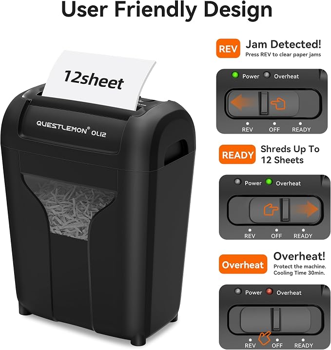 12-Sheet Paper Shredder for Home, Quiet Cross Cut Shredders, P-4 Ultra Security, 4.5 Gal Bin, Shred Quietly for Shred for Credit Card, Mail, Staples, <58 dB(OL12)