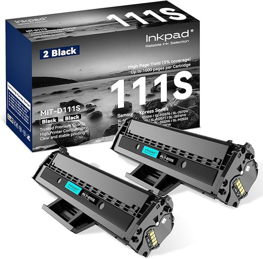 MLT-D111S Toner Cartridges 2 Black Combo Pack Compatible Replacement for Samsung D111S 111S MLT111S Works for M2020W M2070W M2026 M2020 M2070 M2024W M2074FW Printers