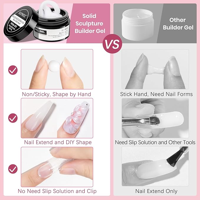 3D Sculpting Gel for Nail Art Pearl White Pink and White Solid Builder Hard Gel for Nail Extend Sculpture Molding Gels Non Stick Hand DIY at Home for Women Girls