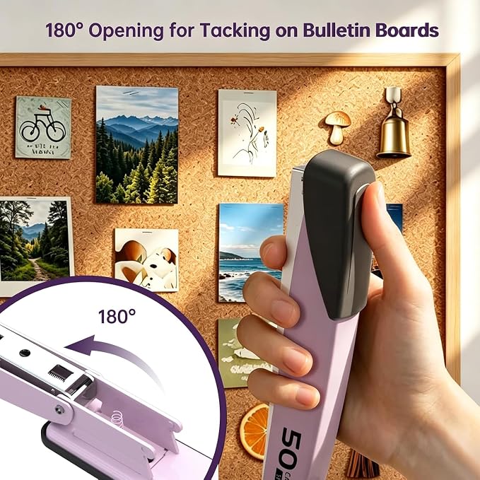 Metal Stapler Heavy Duty for Desk - 50 Sheet Capacity with 2000 Pieces 1/4", 5/16" Staples and Staple Remover, No Jam, Non-Slip, Stapler Heavy Duty for Classroom and Office, Pink