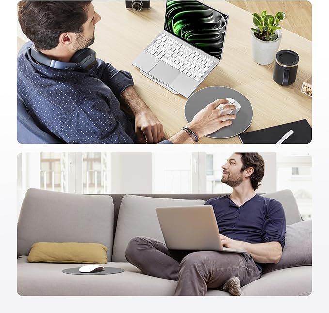 HONKID Metal Aluminum Mouse Pad, Thin Hard Mousepad, Double Sided Waterproof Fast and Accurate Control Mousepad for Laptop, Computer and PC, Office, 7.87 * 7.87 Round Grey