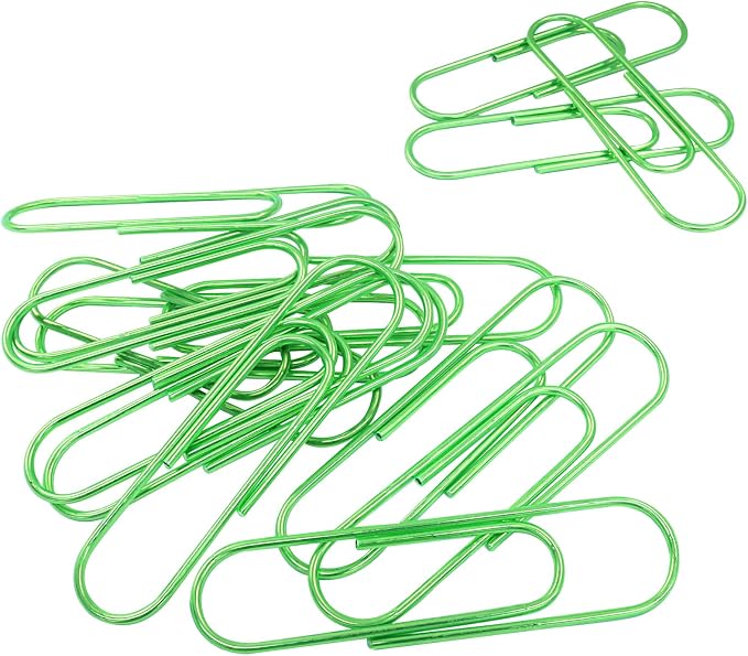 4 Inch Jumbo Paper Clips, Green, 15Pcs | Coated Large Reusable Big Paperclips for Office, School, Home Document Organizing