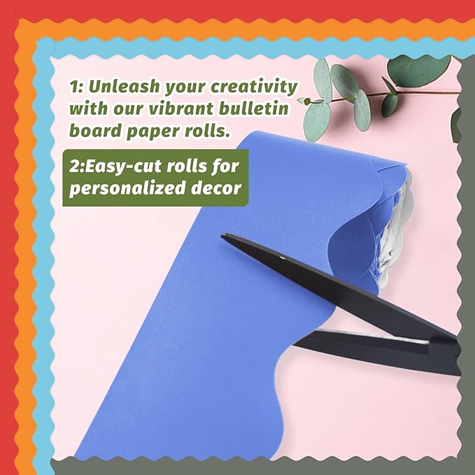 8 Rolls 262.4 Ft Bright Bulletin Board Borders Set - Decorations for Office, School Classroom Decor, Teachers & Home DIY - Posters & Birthday Parties - Board Trim （Aesthetic Color）