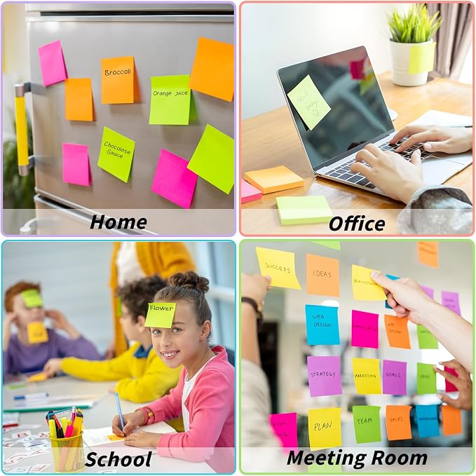 100 Pack Sticky Notes 3x3 Inch Colorful Self Stick Note Pads | 20 Colors, 50 Sheets Each, Self Stick Paper, Color Coding, Office Supplies, School, Home, Meetings, Reminders