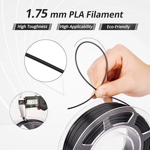 AMOLEN Silk 3D Printer Filament Bundle, PLA Filament 1.75mm Pack, Shiny 3D Printing Filament for Most FDM 3D Printer, Black, Purple, Silver Grey, Sapphire Blue, 200g X 4