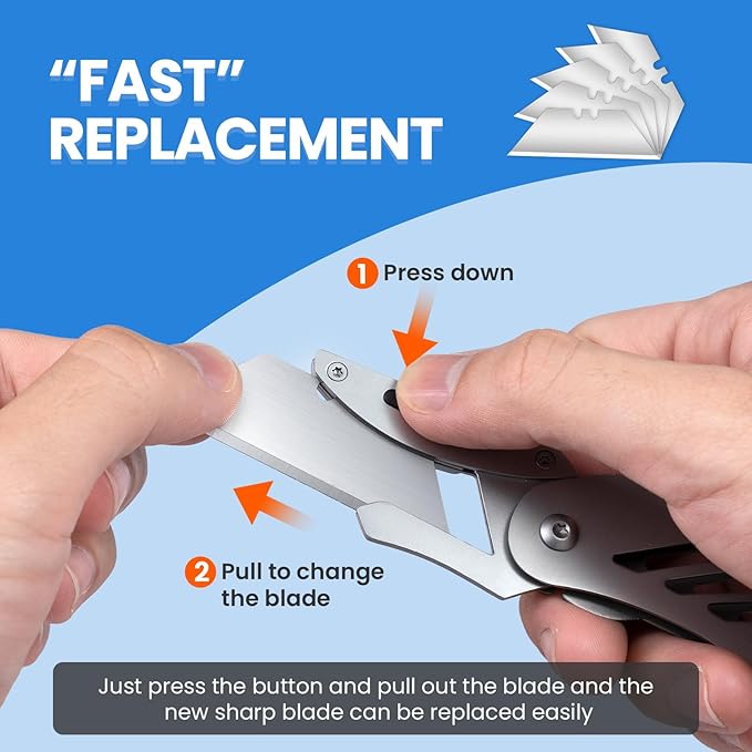 Folding Utility Knife EDC Quick Change Razor Knife Box Cutter with 5PC SK5 Razor Blades work knives keychain suitable for daily cutting
