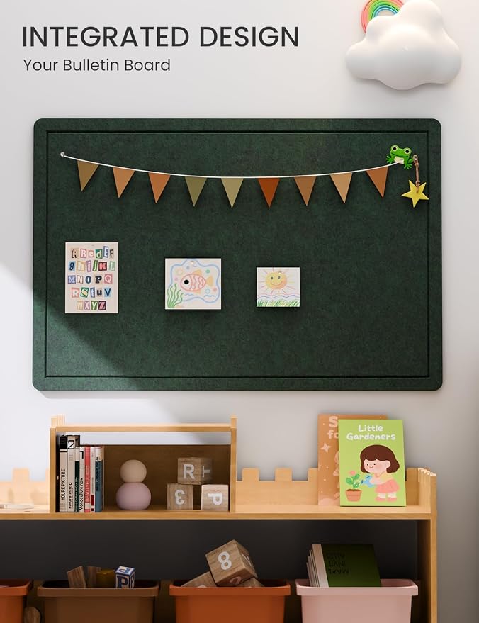Fluxynara 35.4" x 23.6" Bulletin Board, Pine Green | Cork Board Alternative with 12 Removable Adhesive Tabs, Foldable Felt Pin Board for Home, Office, Classroom & Dorm