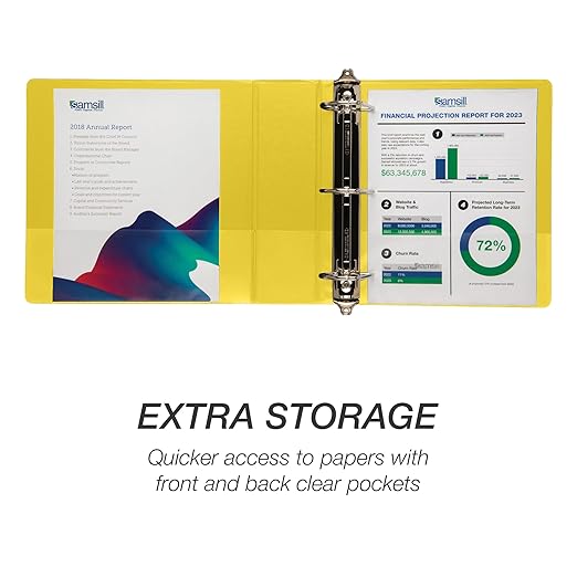 Samsill Durable 3 inch 3 Ring Binder, D Ring Binder, 100% Recycled Chipboard, Yellow, 12 Pack