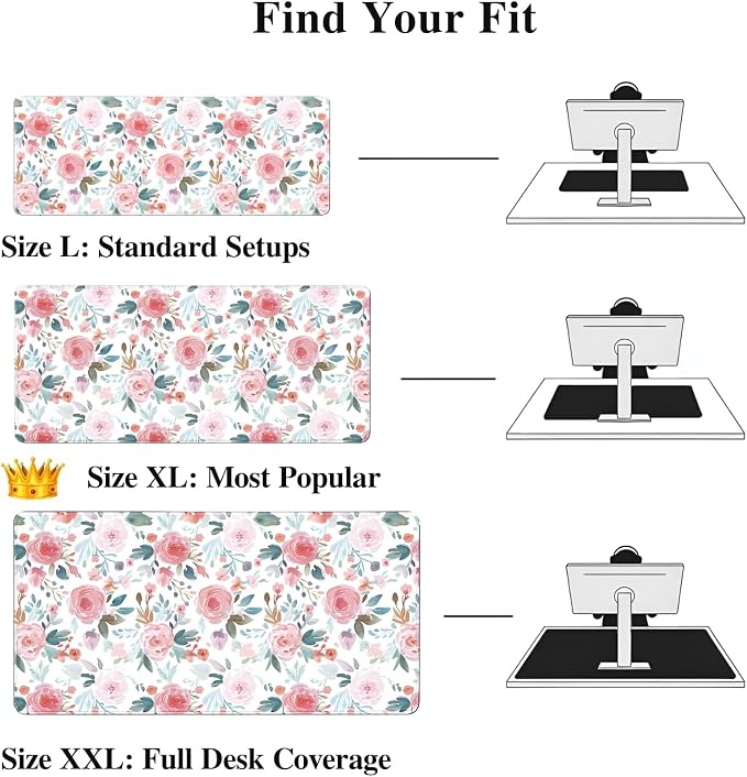 XXL Gaming Mouse Pad (47.2 x 23.6 Inch), Giant Floral Desk Blotter for Full Coverage, Watercolor Rose Garden Pattern, Anti-Slip Table Cover, Premium Soft Laptop Protector