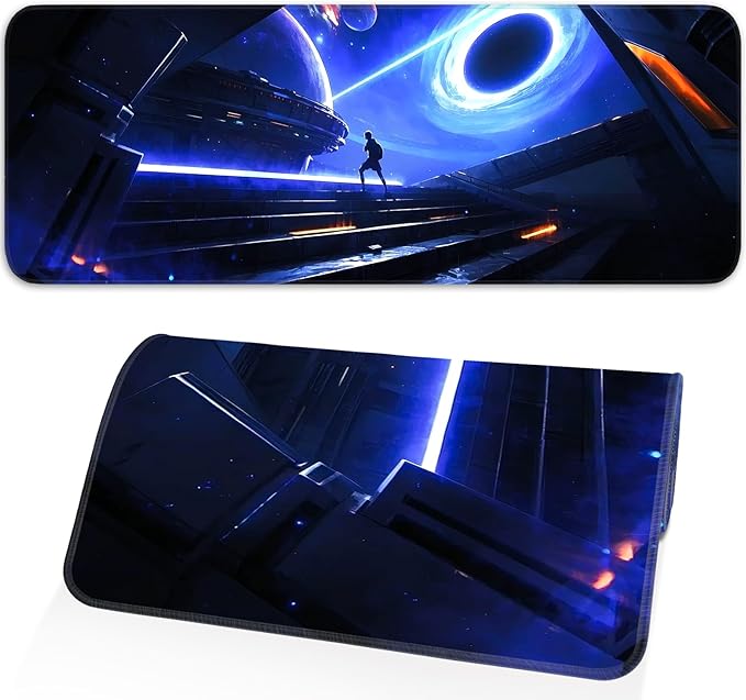 Mouse Pad, Non-Slip Rubber Bottom, Stitched Edge Gaming Mouse Pad for Home, Office, Gaming, 31.5 x 11.8 Inch Large Desk Mat, Desktop Protector