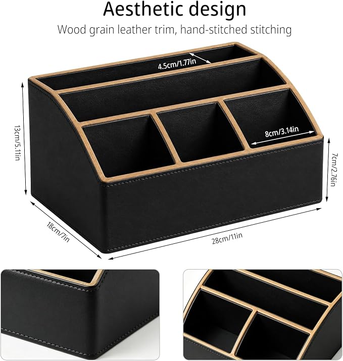 TV Remote Control Holder, Mail Organizer Countertop, Office Bill Sorter | PU Leather Aesthetic 5-Slot Pen/Pencil Caddy, Art Supplies Storage Box for Makeup Brushes, Nightstand Accessories Home Decor