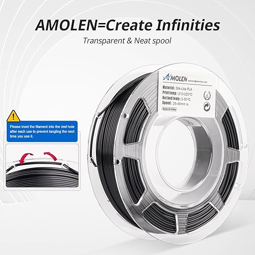 AMOLEN Silk 3D Printer Filament Bundle, PLA Filament 1.75mm Pack, Shiny 3D Printing Filament for Most FDM 3D Printer, Black, Purple, Silver Grey, Sapphire Blue, 200g X 4