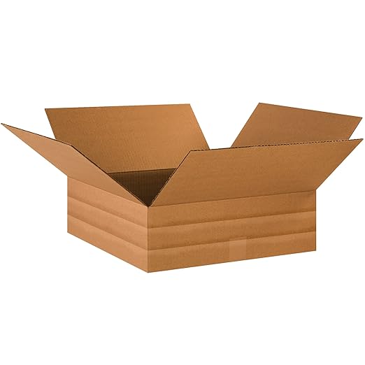 Box USA 20 Pack of Multi-Depth Corrugated Cardboard Boxes, 18" L x 18" W x 6" H, Kraft, Shipping, Packing and Moving