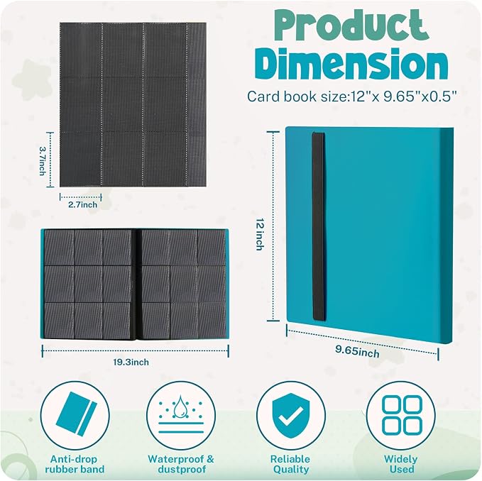 Card Binder, 9 Pocket Trading Card Album Folder,20 Pages, 360 Card Capacity Sports Card Binder, Premium Card Binders Compatible with MTG, TCG, Baseball Cards (Lake Blue)