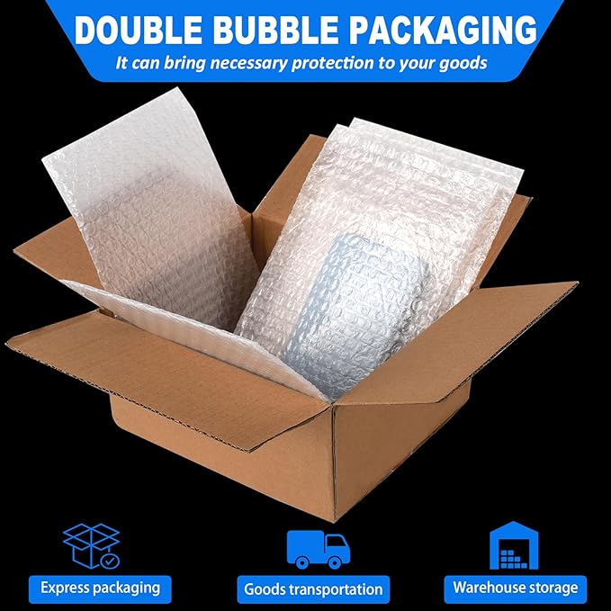 50Pcs Clear Bubble Out Bags, 6” x 10” Bubble Pouch Wraps, Double Walled Cushioning Bags for Moving, Shipping, and Packing