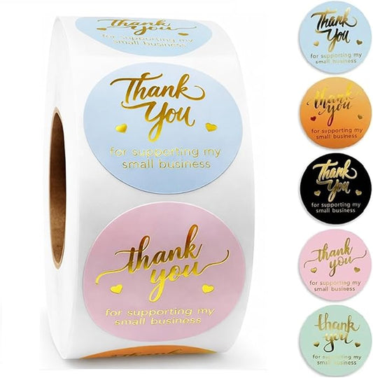800 Thank You Stickers – 1.5" Round Labels (5 Designs, Multicolor) for Small Business, Packaging, Envelopes, Gift Bags, Bakery, Party Favors – Self-Adhesive Waterproof Thank You Sticker Roll