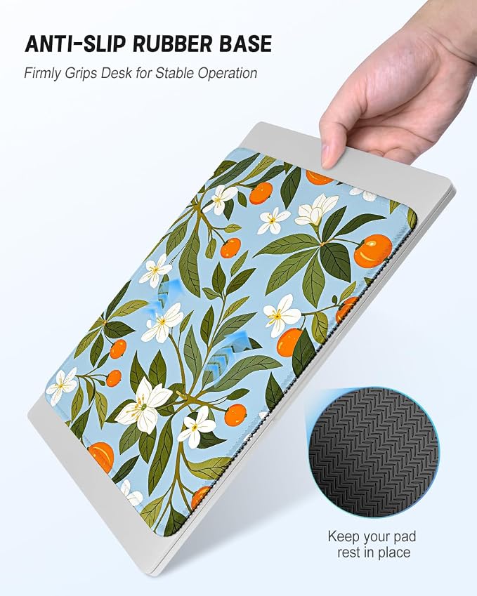 Mouse Pad, Cute Mouse Mat, 10" x 8", Light Blue Flower | Square Waterproof Gaming Computer Mat, Textured Top, Stitched Edges, Non-Slip Rubber Base for Office Home Laptop Keyboard