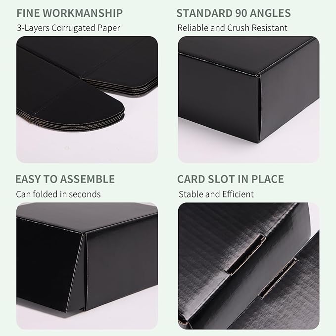 Rempry 6 Pack 12x9x3 Black Shipping Boxes, Large Cardboard Mailer Boxes for Small Business Shipping Packaging