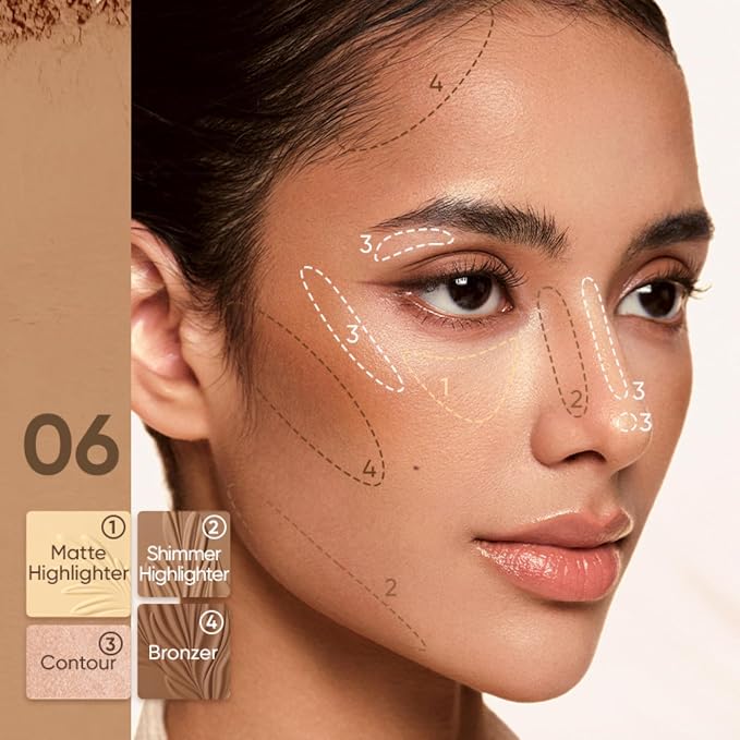 JUDYDOLL Contour Palette Highlighter Makeup Bronzer Powder (06 Sun Tan) | Multi-Use Highlight & Contour Makeup Palette, Travel Size Cool Toned Contour, Long Lasting Face Makeup, Natural Matte Finish
