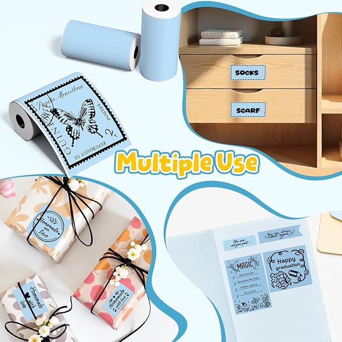 Phomemo Blue Self-Adhesive Thermal Paper, Glossy Printable Sticker Paper for Phomemo T02/T02Pro/Q02E/M02X/Y02C/Q02 Mini Sticker Printer, 50mm x 3.5m, Diameter 28mm, 3-Rolls, Image Time 20 Years