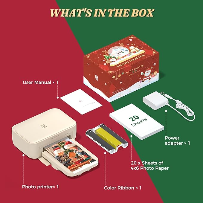 HPRT 4x6 Photo Printer for iPhone & Android, with 20 Sheets & 1 Ribbon, Portable Picture Printer for Phone, Home Use, Ideal Easter Gift for Family & Friends, Beige