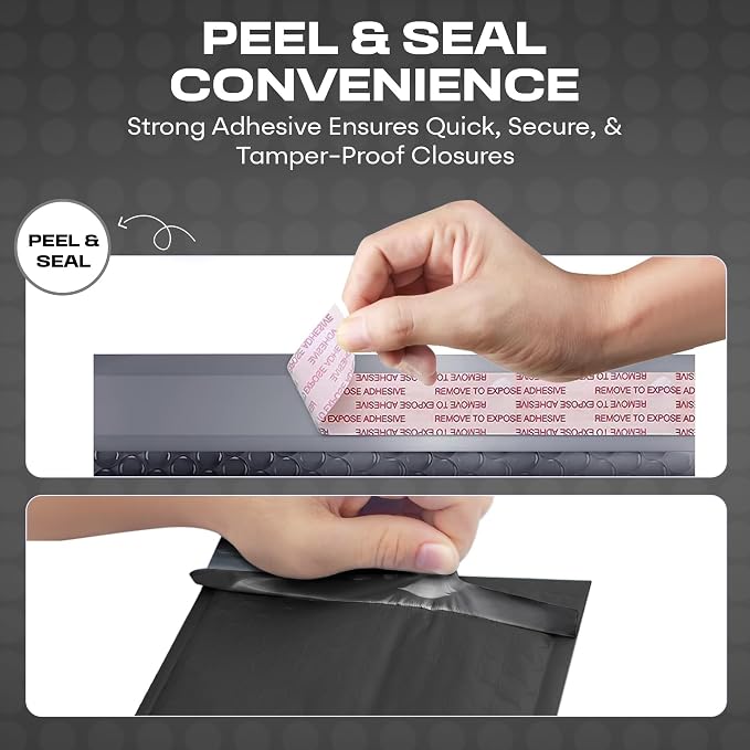 Jet Black Bubble Mailers 8.5x12, Poly Padded Envelopes #2, 200 Pack | Fits 8.5x11 Documents & Photos, Self-Seal Closure, Cushioned Protection, Water-Resistant Poly, Bulk Pack for Small Business