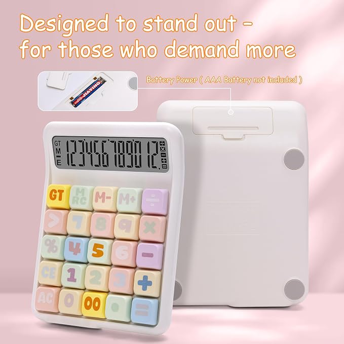 Desk Calculator, 12 Digit Large LCD Display, Big Buttons, Ergonomic 15° Tilt, Real Mechanical Keypad, Gift Box Desktop Calculator for Office and Study (Candy Rainbow)