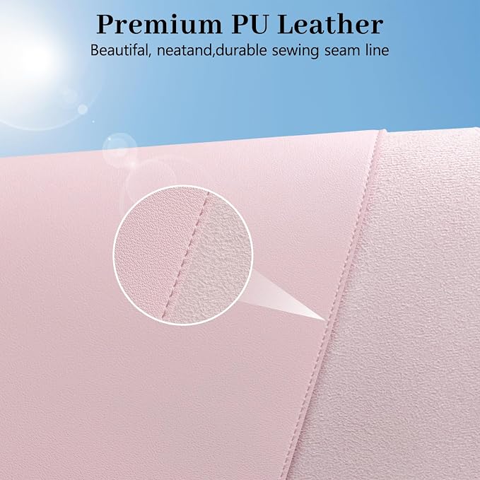 Pink Leather Desk Pad Large Mouse Pad, 23.6"x13.8" | Waterproof Desk Mat for Keyboard and Mouse, Non-Slip Computer Desk Protector, Smooth Mouse Control for Home Office
