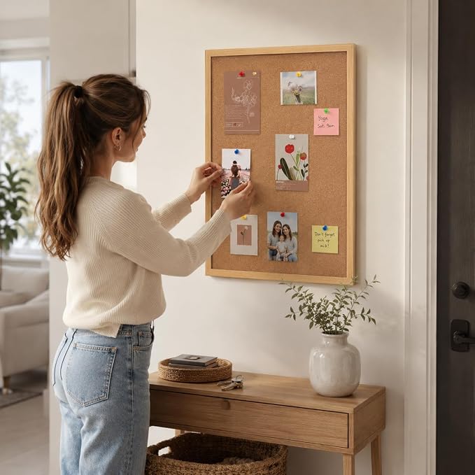 13.3"x17.8" Crude Wood Framed Hanging Cork Bulletin Board | Premium quality. This large bulletin board serves as reliable corkboards for wall display.