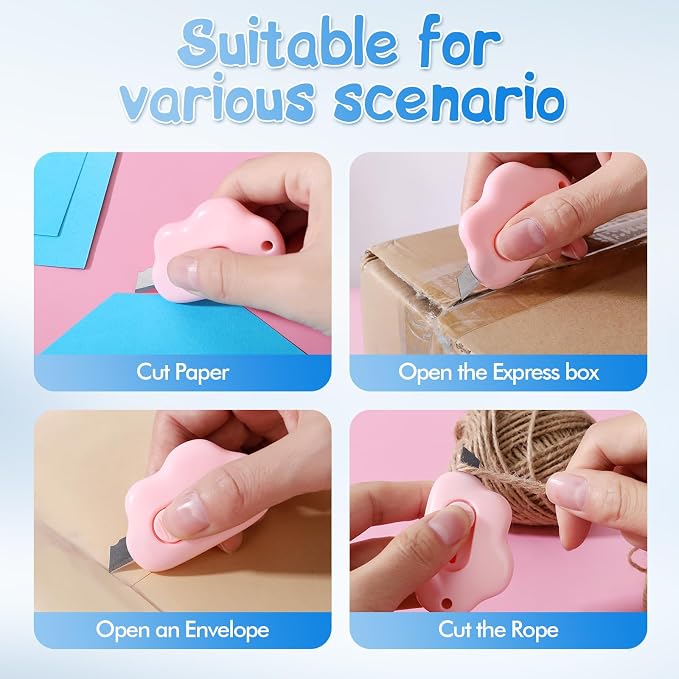 Cloud Shaped Retractable Box Cutter Set - 3Pcs Mini Utility Knife Letter Opener Envelope Slitter, Mini Box Cutters Retractable