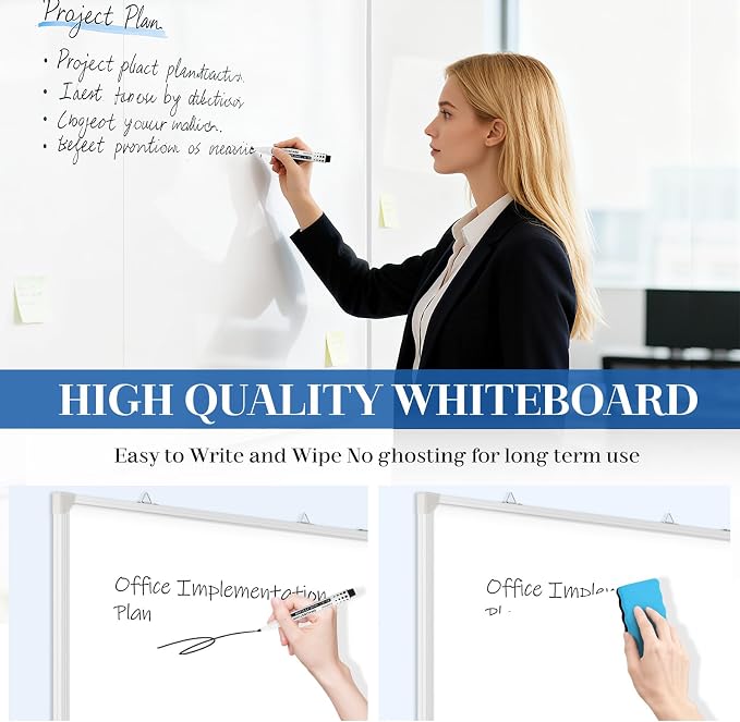48 x 36 White Board Dry Erase Double-Sided Magnetic Whiteboard | Folding & Portable Hanging Aluminum Frame Whiteboard for Wall with Marker Kits, Office, Home, School