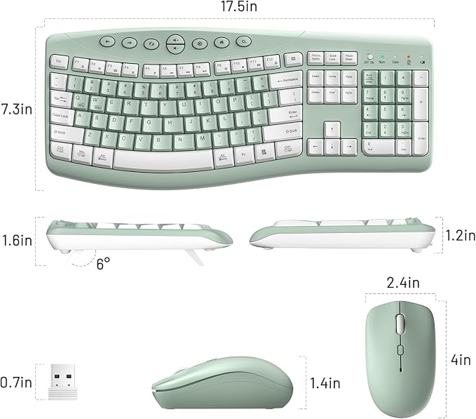 Wireless Keyboard and Mouse Combo Silent Ergonomic Curved Design for Office