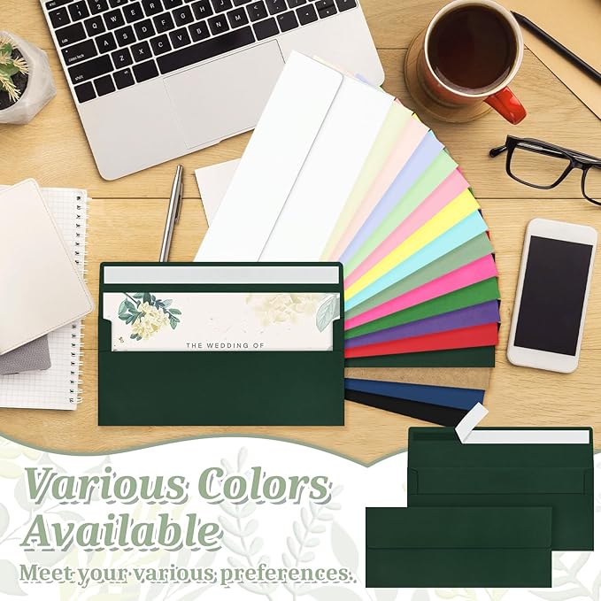 Mulbozy 50 Pcs Dark Green #10 Business Envelopes, Self Seal Standard Envelopes, Windowless Business Mailing Envelopes for Office Checks Letters Invoices Statements Wedding, Size 4-1/8 x 9-1/2 inch