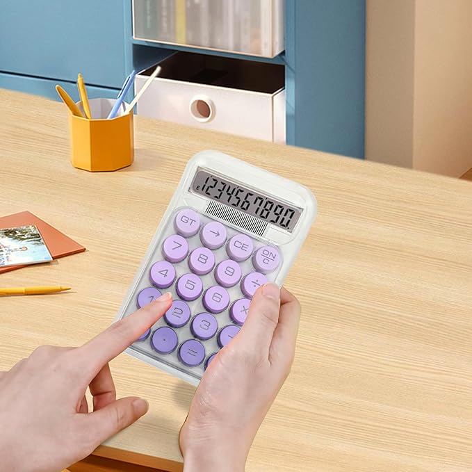 Cute Calculator, Mechanical Switch Calculator,Calculators Desktop 10 Digits,Desk Calculators with Big Buttons and LCD Display,Battery Power, Ideal for School Home Office Basic Purple