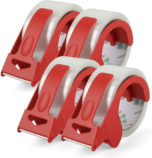 4 Rolls Packing Tape with Dispenser, 2 inch x 55 Yd Clear Packaging Tape, Heavy Duty Shipping Tape for Moving Boxes Shipping Mailing Gift Wrapping