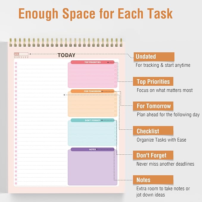 Forvencer To Do List Notepad with 52 Sheets (8.5 x11), To Do List Notebook for Work, Undated Daily Planner Organizer for Tasks Checklist & Goal Planning, To Do List Perfect for Office, School