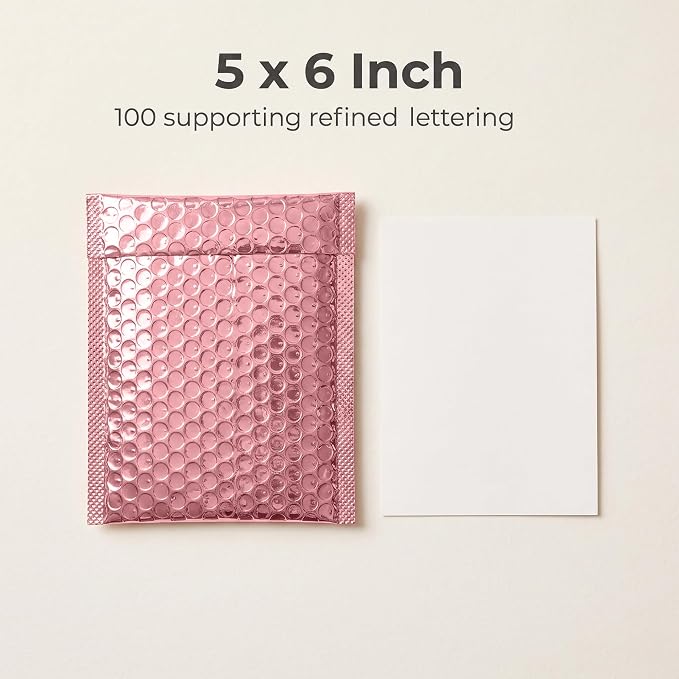 100 PCS 5 x 6 Inch Metallic Bubble Mailers, Rose Gold Padded Mailing Envelopes, Practical Self Seal Aluminum Film Shipping Envelopes for Packing, Mailing