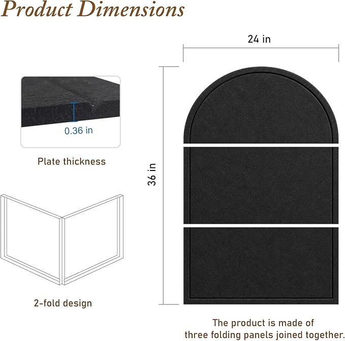 Large Arched Felt Bulletin Board, Sized 36" x 24" for Office & Wall Decor – 6 Customizable Adhesive Tiles with Pins are Perfect to Display Your Photos (Black-B)