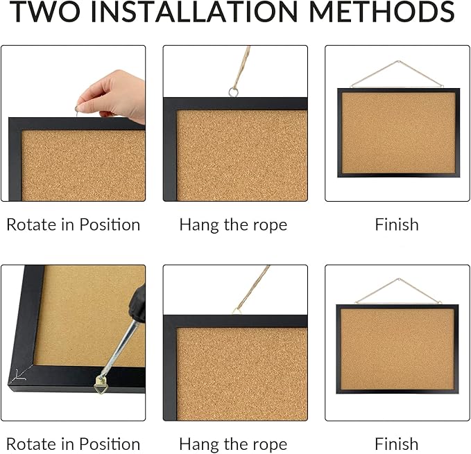 GDMINLO Black Cork Bulletin Board, 17.7 X 13.3 inches with Oak Wood Finish Frame, for Wall Office Home and School (Pins, Eye Bolts, gaskets, Screws)