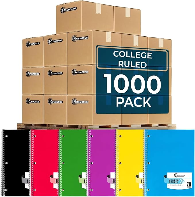 1000 Packs (Pallet) 1 Subject Spiral Notebook Bulk, College Ruled | Pallet of Bulk Notebooks, 70 Sheets (140 Pages), 8 x 10-1/2", Bulk Spiral Notebooks for School & Office, 4-7 Days Transit